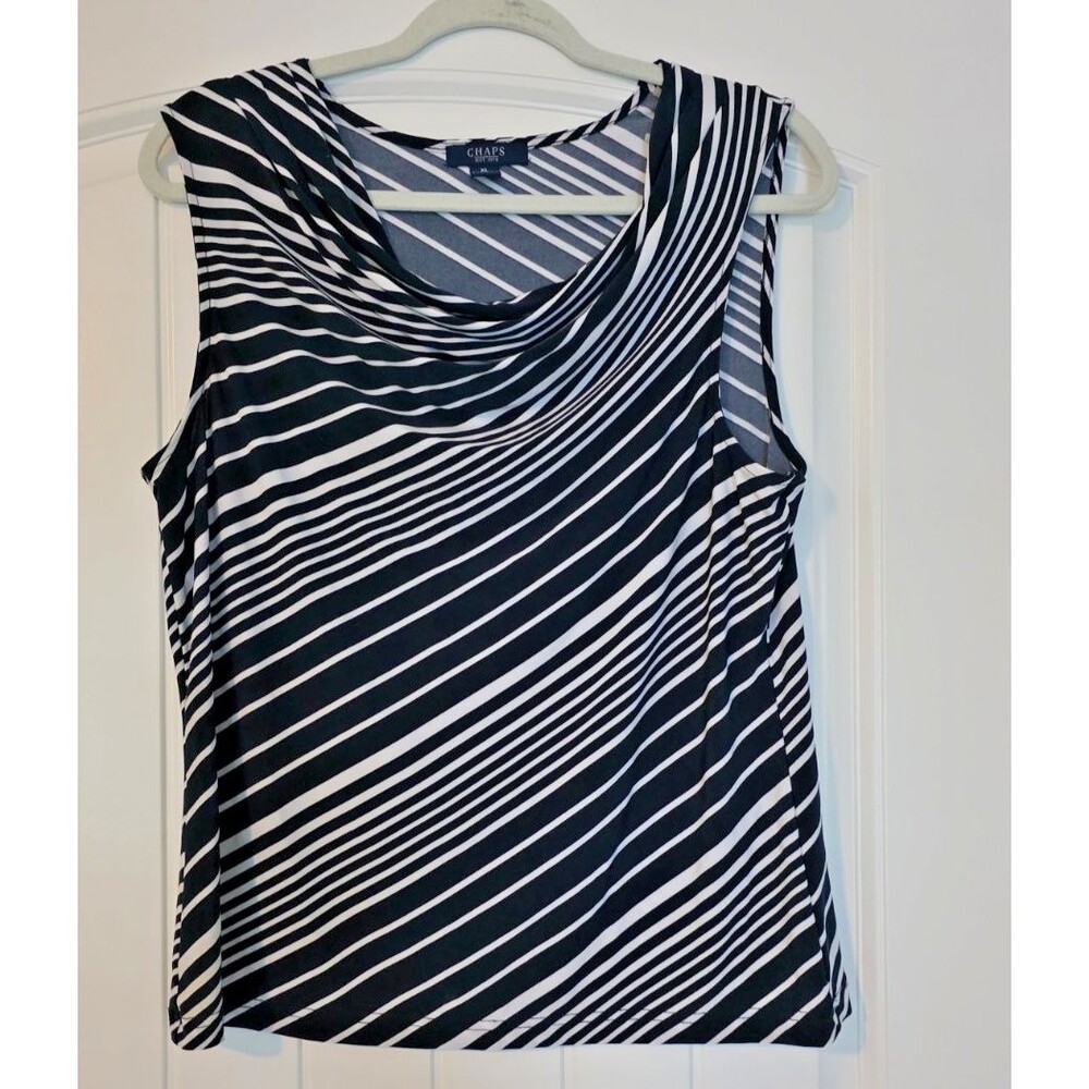 Chaps Womens Blue White Striped Sleeveless Cowl Neck Blouse L